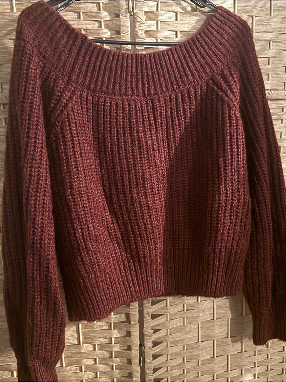 Forever 21 Maroon Off-Shoulder Chunky Ribbed Sweater